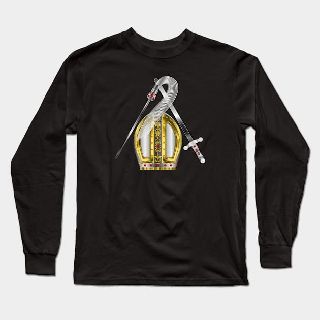 Orisha Obatala Papal Hat Silver Sword and Whisk Long Sleeve T-Shirt by geodesyn